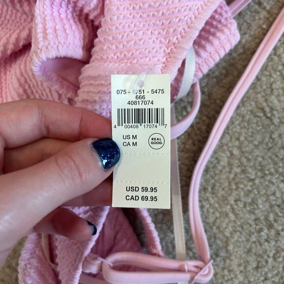 NWT Aerie Crinkle Cut Out Cheeky One Piece Swimsuit Parfait Pink Beach - Picture 7 of 7